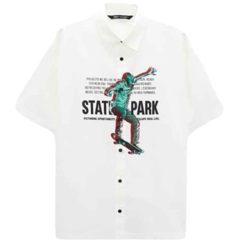 ZARA Skater Print Button Down Shirt
